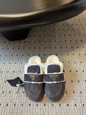 Kitlife Prada Suede and Shearling Slippers Grey