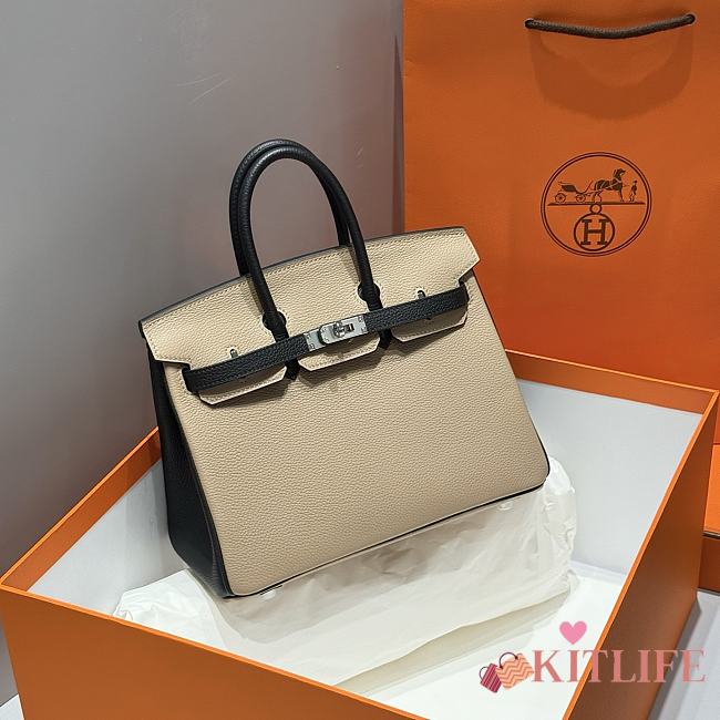 Kitlife Hermes Birkin Togo Dove Grey & Black Leather 25cm - 1
