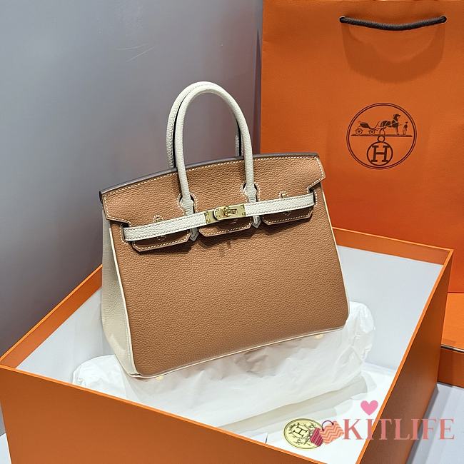 Kitlife Hermes Birkin Togo Brown & White Leather 25cm - 1