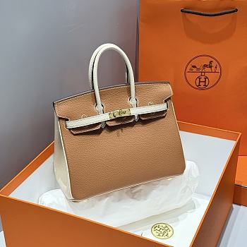 Kitlife Hermes Birkin Togo Brown & White Leather 25cm
