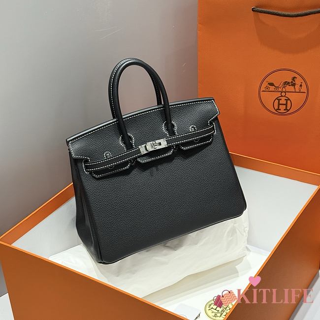 Kitlife Hermes Birkin Togo Dove Black & Amber Yellow Leather 25cm  - 1