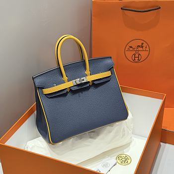 Kitlife Hermes Birkin Togo Navy Blue & Amber Yellow Leather 25cm 