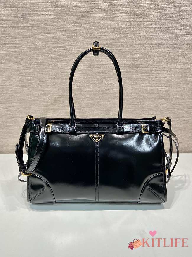 Kitlife Prada Bonnie Large Black Leather Handbag 1BA433 38x30x12cm - 1