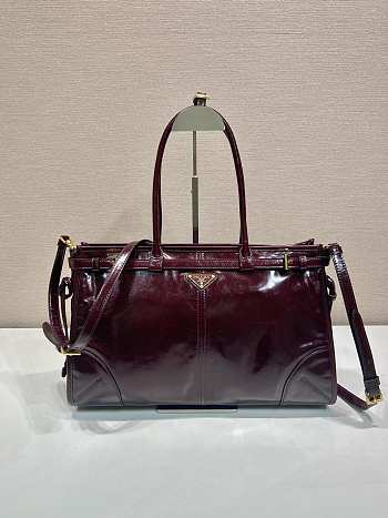 Kitlife Prada Bonnie Large Burgundy Leather Handbag 1BA433 38x30x12cm