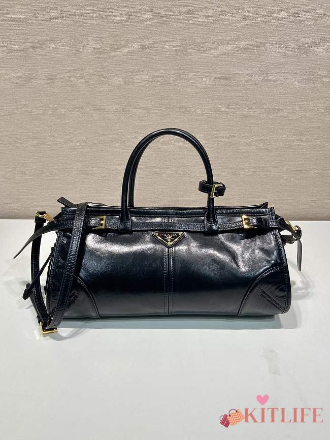 Kitlife Prada Bonnie Small Black Leather Shoulder Bag 1BA215 26x14x12cm - 1