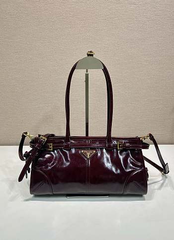 Kitlife Prada Bonnie Small Burgundy Leather Shoulder Bag 1BA215 26x14x12cm