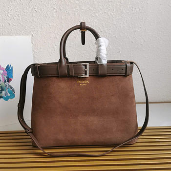 Kitlife Prada Buckle Large Caramel Suede Handbag With Belt 1BA416 37.5x27.5x14cm