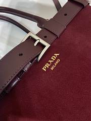 Kitlife Prada Buckle Large Burgundy Suede Handbag With Belt 1BA416 37.5x27.5x14cm - 3