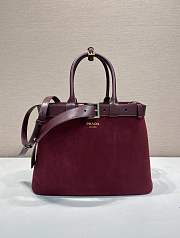 Kitlife Prada Buckle Large Burgundy Suede Handbag With Belt 1BA416 37.5x27.5x14cm - 1