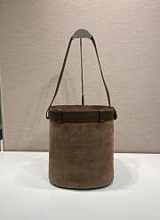 Kitlife Prada Buckle Belted Caramel Suede Bucket Bag 1BE085 26.5x29x18cm - 5