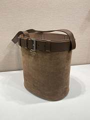 Kitlife Prada Buckle Belted Caramel Suede Bucket Bag 1BE085 26.5x29x18cm - 4