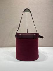 Kitlife Prada Buckle Belted Burgundy Suede Bucket Bag 1BE085 26.5x29x18cm - 4