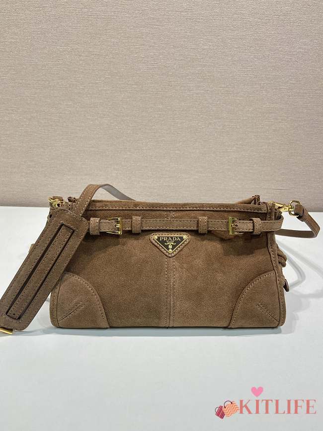Kitlife Prada Bonnie Small Caramel Suede Bag 1BA215 26x14x12cm - 1