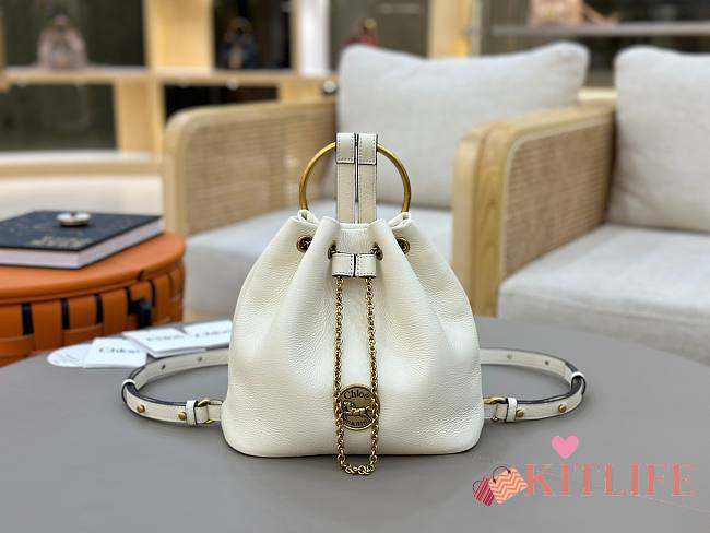 Kitlife Chloe Small Bracelet Backpack In White Grained Leather 22x20x10.5cm - 1