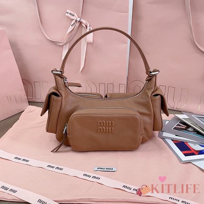 Kitlife Miu Miu Nappa Pocket Bag Brown 5BC146 21x12x6cm - 1
