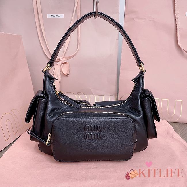 Kitlife Miu Miu Nappa Pocket Bag Black 5BC146 21x12x6cm - 1