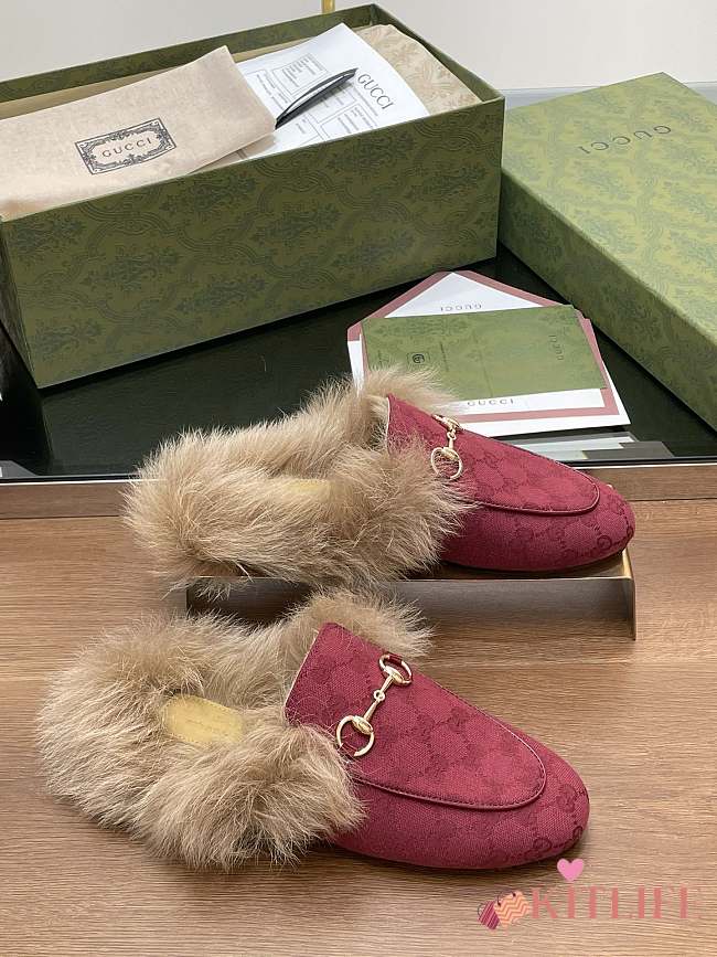 Kitlife Gucci Fur Women Princetown Slippers Red - 1
