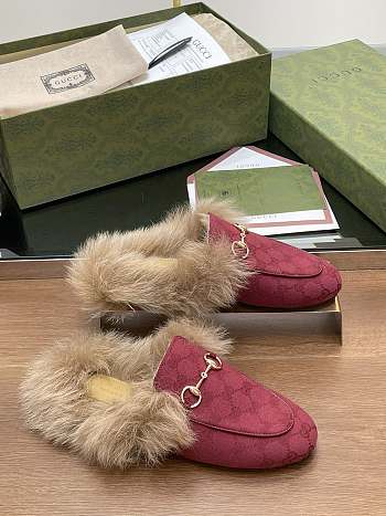 Kitlife Gucci Fur Women Princetown Slippers Red