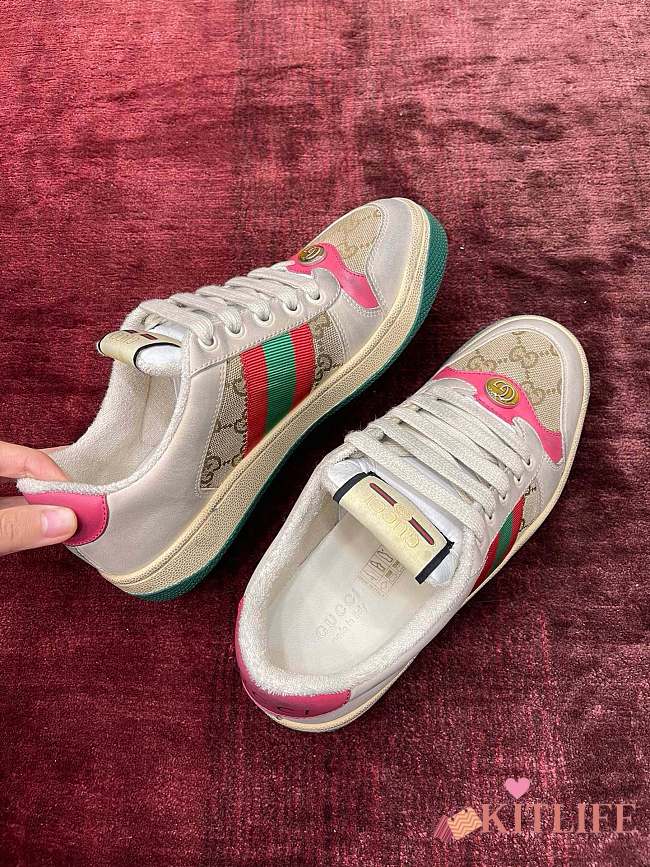 Kitlife Gucci GG Screener Distressed GG Canvas Pink Sneakers  - 1