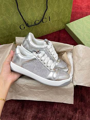 Kitlife Gucci Screener GG Metallic Leather Sneakers Silver
