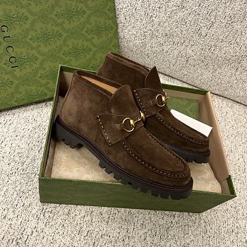 Kitlife Gucci Women's Horsebit Ankle Boots in Dark Brown Suede