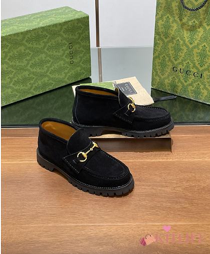 Kitlife Gucci Women's Horsebit Ankle Boots in Black Suede - 1