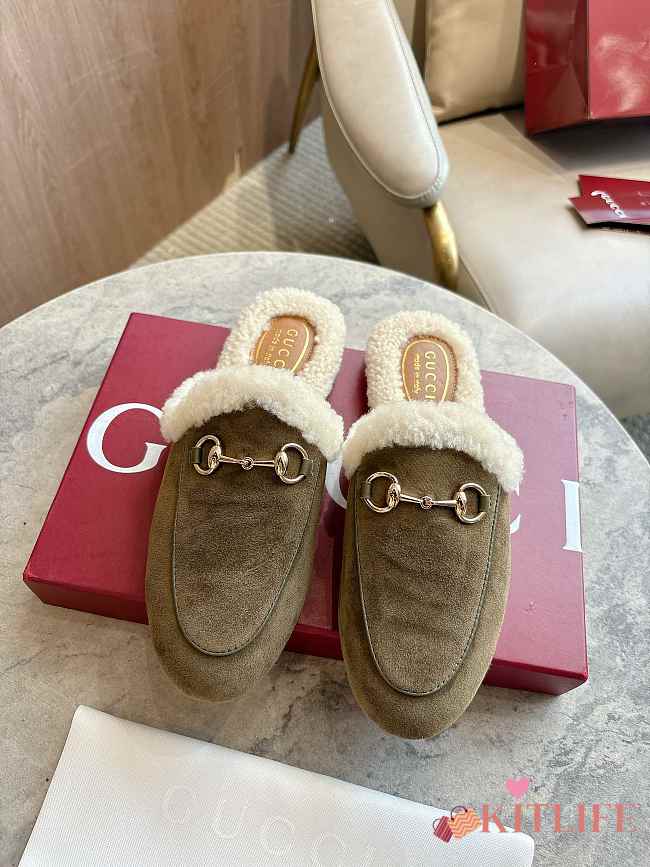 Kitlife Gucci Women's Princetown Slipper Green Olive Suede - 1