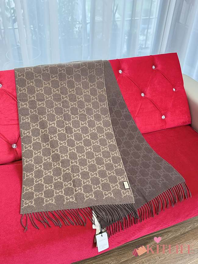 Kitlife Gucci Gradient Double-Faced Cashmere Scarf Brown 47x200cm - 1