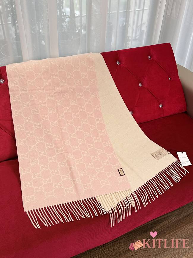Kitlife Gucci Gradient Double-Faced Cashmere Scarf Pink & Cream 47x200cm - 1