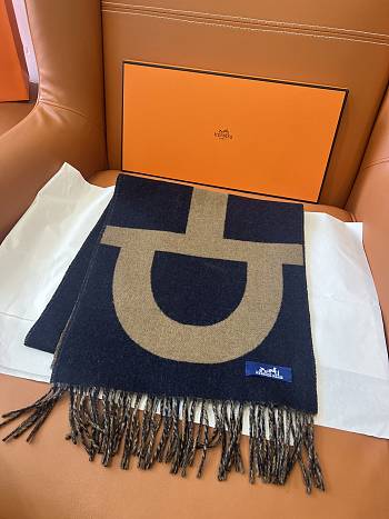 Kitlife Hermes Stirrup Cashmere Long Scarf Black & Brown 30x140cm