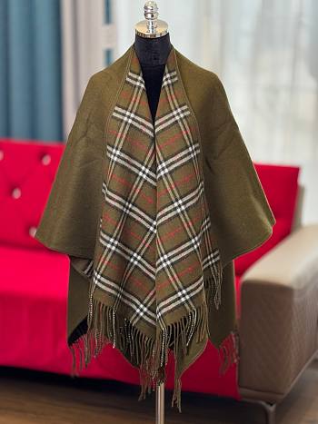 Kitlife Burberry Double-Sided Small Check Cape Dark Green 130x130cm 
