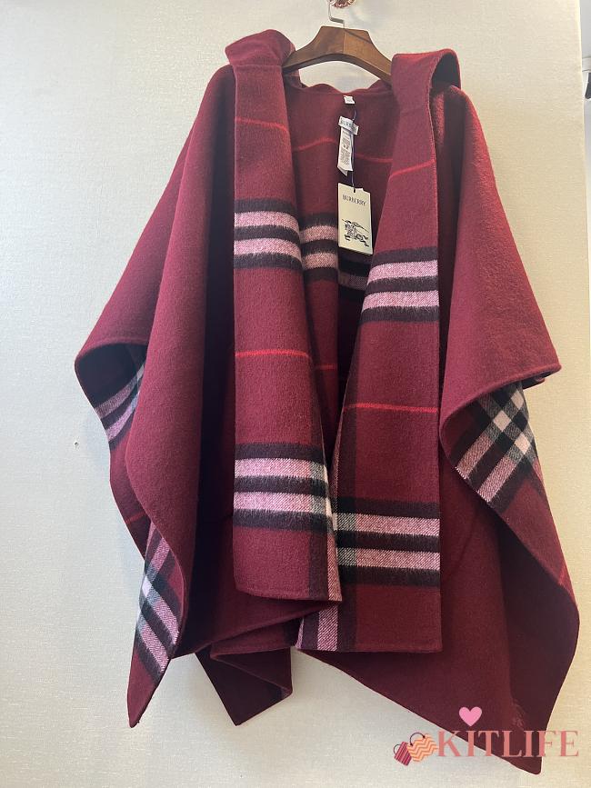 Kitlife Burberry Knight Logo Cashmere Hooded Cape Red 176x120cm - 1