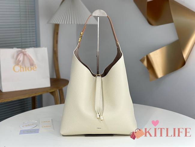 Kitlife Chloe Marcie Hobo Bag In White Grained Leather 36x29x10cm - 1