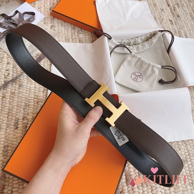 Kitlife Hermes Belts Dark Brown & Black With Gold Buckle 38mm  - 1