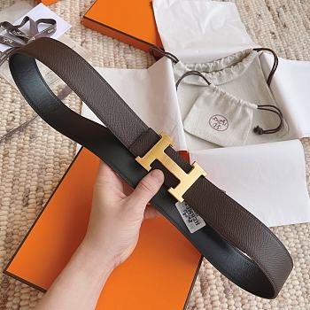 Kitlife Hermes Belts Dark Brown & Black With Gold Buckle 38mm 
