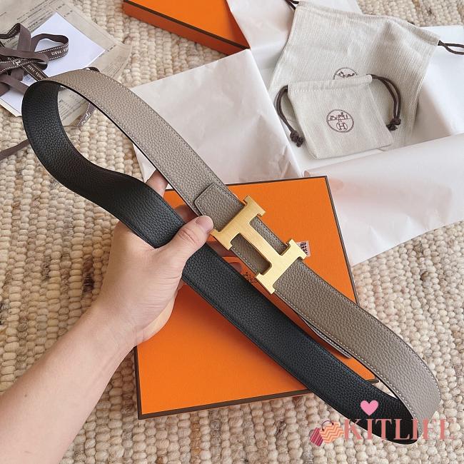 Kitlife Hermes Belts Grey & Black With Gold Buckle 38mm - 1
