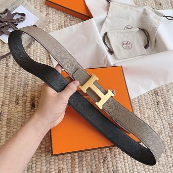Kitlife Hermes Belts Grey & Black With Gold Buckle 38mm