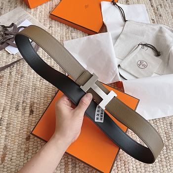 Kitlife Hermes Belts Grey & Black With Silver Buckle 38mm 