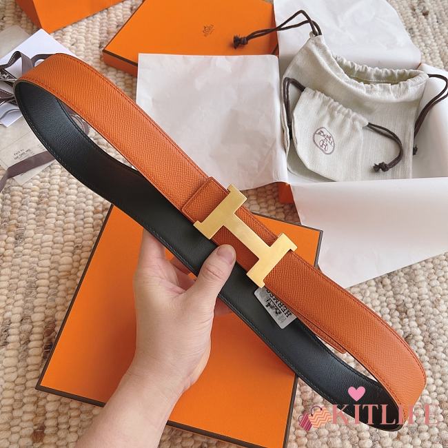 Kitlife Hermes Belts Brown & Black With Gold Buckle 38mm - 1