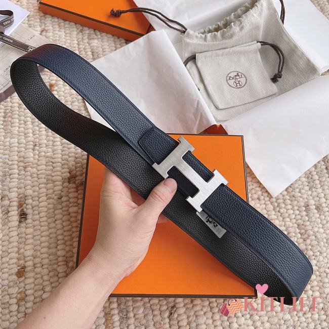 Kitlife Hermes Belts Black With Silver Buckle 38mm - 1