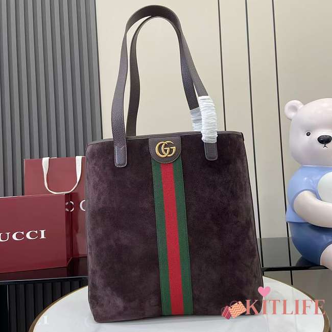 Kitlife Gucci Ophidia Medium Tote Bag Dark Brown Suede ‎834465 30x36x12.5cm - 1