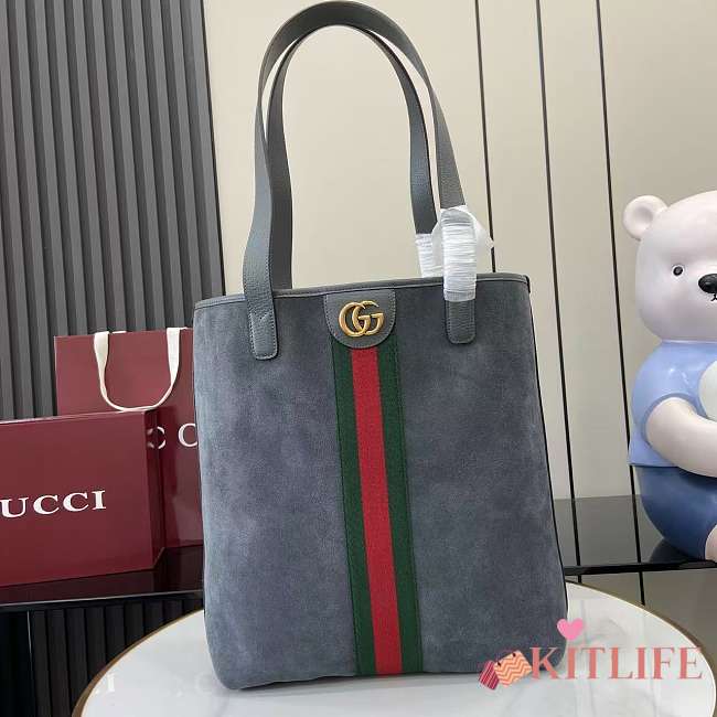 Kitlife Gucci Ophidia Medium Tote Bag Grey Suede ‎834465 30x36x12.5cm - 1