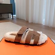 Kitlife Hermes Chypre Shearling Sandals Dark Brown Suede - 5