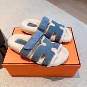 Kitlife Hermes Chypre Shearling Sandals Blue Suede - 5