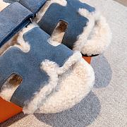 Kitlife Hermes Chypre Shearling Sandals Blue Suede - 4