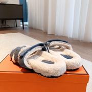 Kitlife Hermes Chypre Shearling Sandals Blue Suede - 2