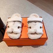 Kitlife Hermes Chypre Shearling Sandals White Suede  - 1