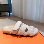 Kitlife Hermes Chypre Shearling Sandals White Suede  - 2