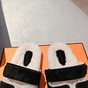 Kitlife Hermes Chypre Shearling Sandals Black Suede  - 2