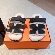 Kitlife Hermes Chypre Shearling Sandals Dark Grey Suede - 1